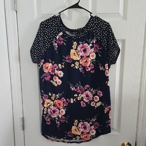 Acting Pro Navy Floral and Polka Dot Blouse
